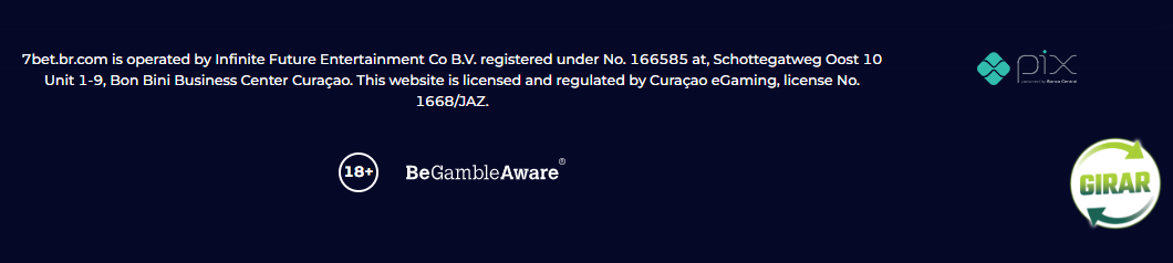 7Bet footer legal information: Curacao licence, 18+ and BeGambleAware notices
